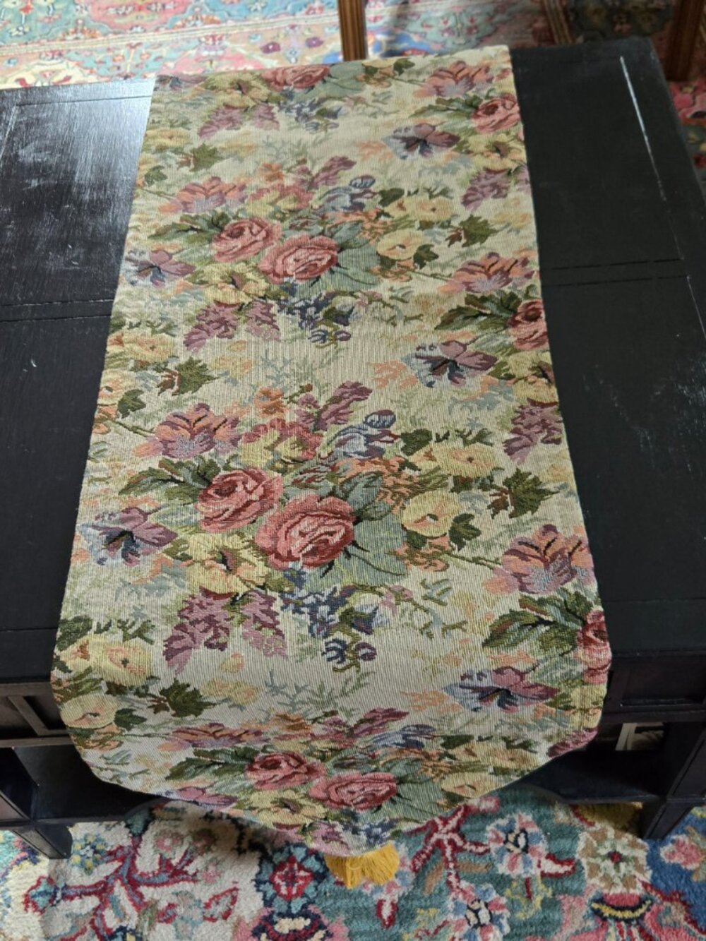 Floral Tapestry Table Runner with Tassels